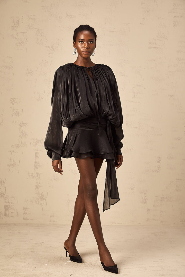 Robe Sonia à manches ballon et taille définie | Robe midi aérienne pour les occasions élégantes