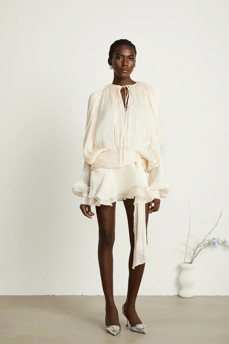 Robe Sonia à manches ballon et taille définie | Robe midi aérienne pour les occasions élégantes