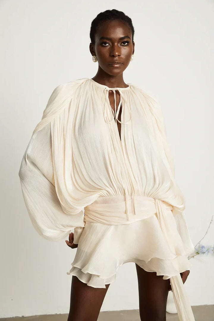 Robe Sonia à manches ballon et taille définie | Robe midi aérienne pour les occasions élégantes