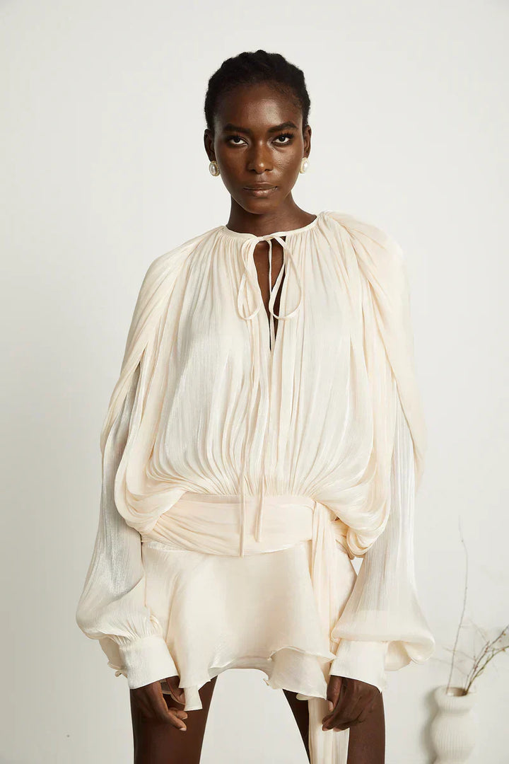 Robe Sonia à manches ballon et taille définie | Robe midi aérienne pour les occasions élégantes
