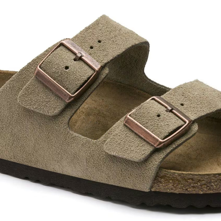 Arizona | Cuir Velours Taupe – Sandales Décontractées à Lit de Pied Anatomique Souple