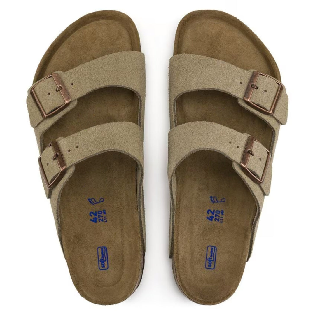 Arizona | Cuir Velours Taupe – Sandales Décontractées à Lit de Pied Anatomique Souple
