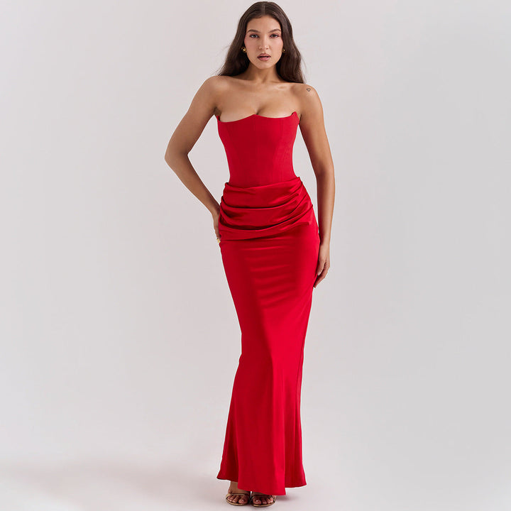 Emilia Robe corset pour femme | Robe de soirée bustier en velours à chevrons & coupe slim