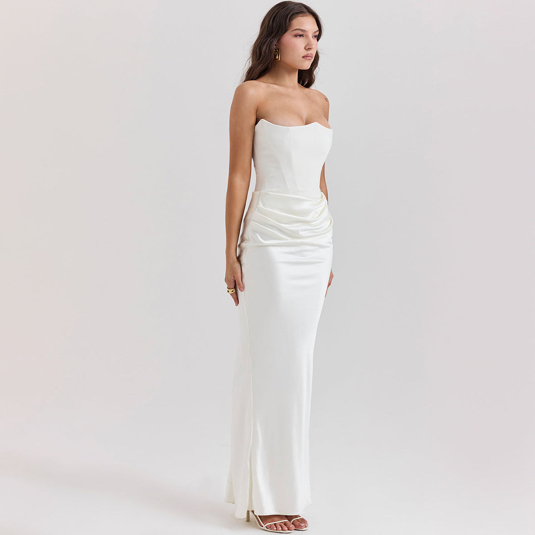 Emilia Robe corset pour femme | Robe de soirée bustier en velours à chevrons & coupe slim