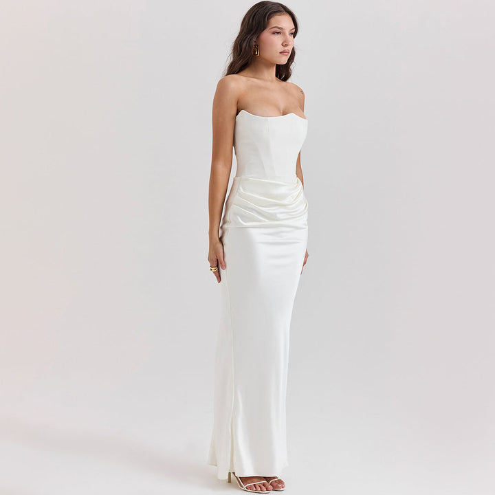 Emilia Robe corset pour femme | Robe de soirée bustier en velours à chevrons & coupe slim