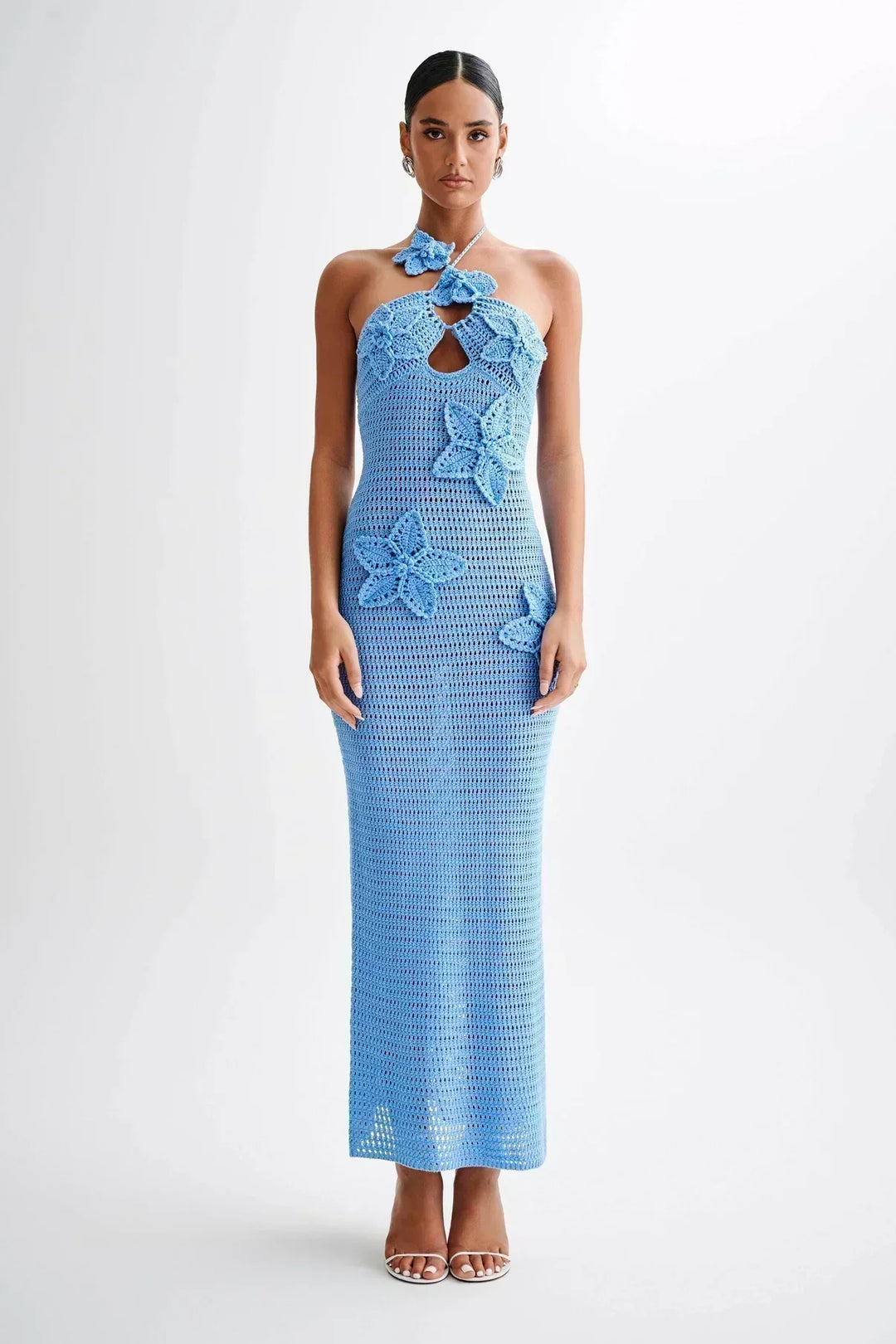 Paris | Maxi robe d'été crochetée avec fleurs en 3D au crochet - Stylée & parfaite pour les vacances
