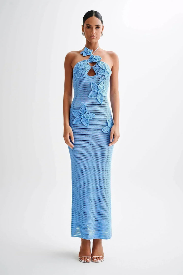 Paris | Maxi robe d'été crochetée avec fleurs en 3D au crochet - Stylée & parfaite pour les vacances