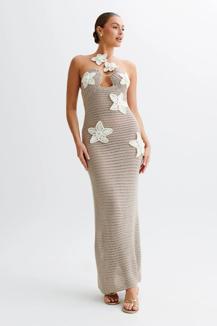 Paris | Maxi robe d'été crochetée avec fleurs en 3D au crochet - Stylée & parfaite pour les vacances