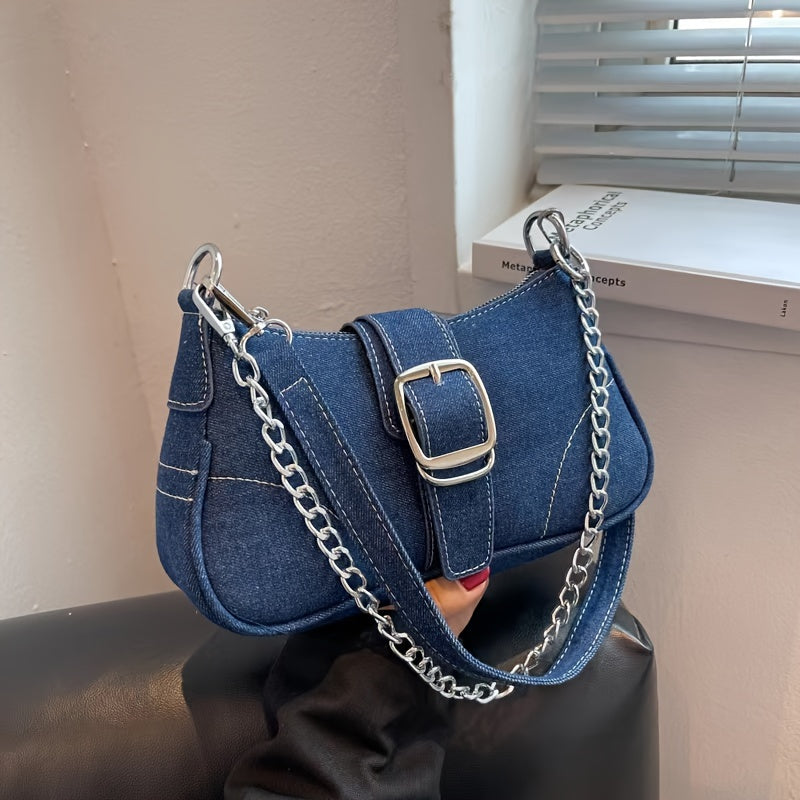 Sac à bandoulière en denim | chaîne & boucle | décontracté & urbain