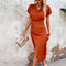 Robe midi elegante com decote em V - Edição Outono