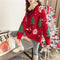 Maglione natalizio da donna - Maglione ampio in maglia con motivo di albero di Natale rosso e fiocchi di neve