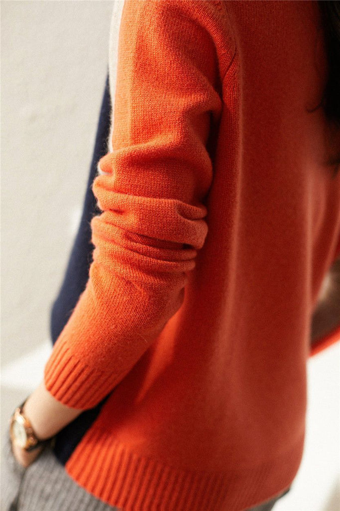 Véronique Pull Marine et Orange avec Rayures Rétro | Confort et Élégance au Quotidien