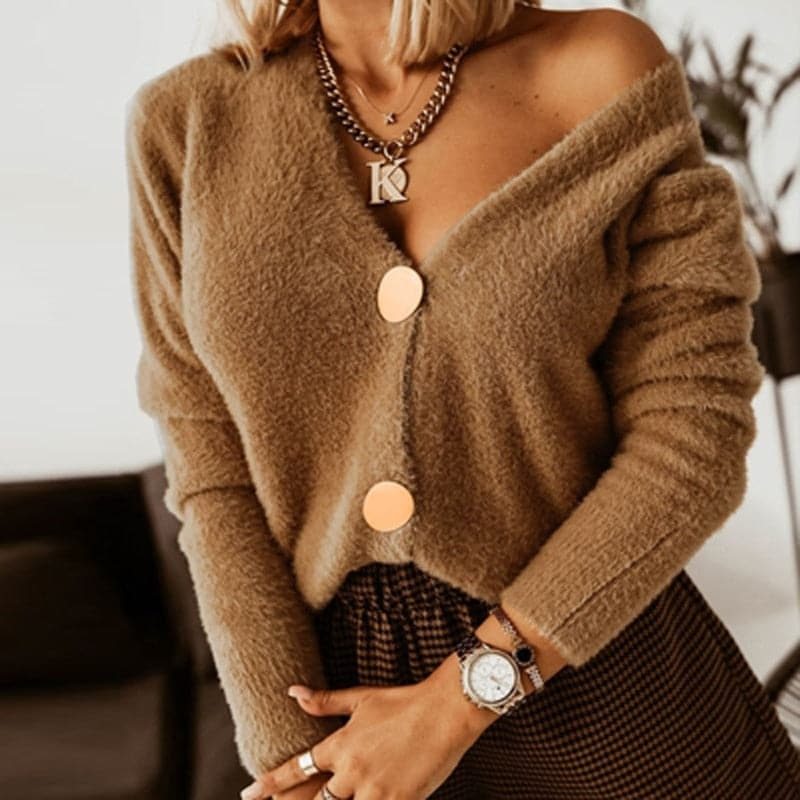Cardigan femme Twinks | Gilet oversize à col V profond avec boutons élégants