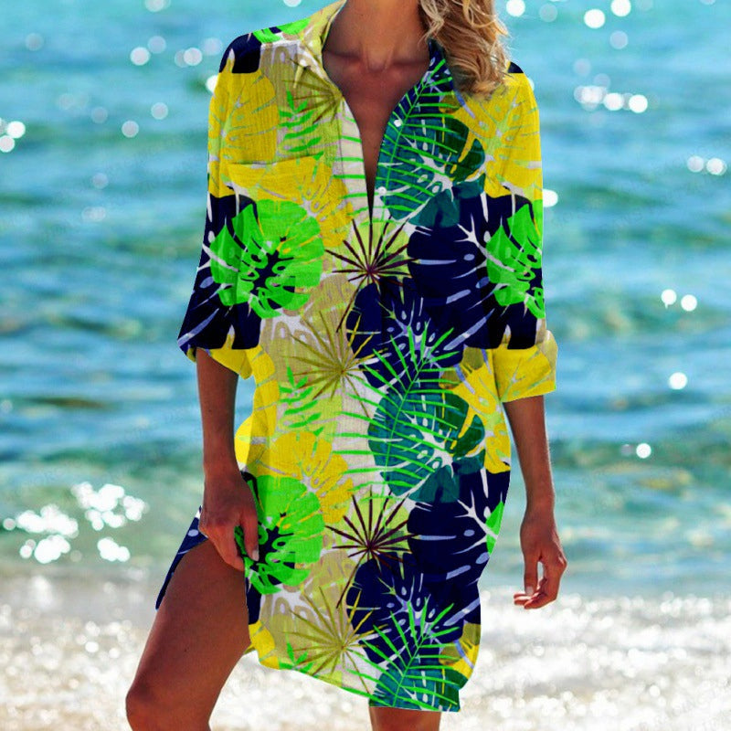 Celia | Abito chemisier fluido con stampa tropicale per un look estivo elegante
