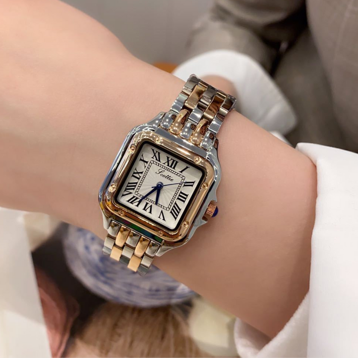 Alézia Montre Carrée Bicolore Femme | Style Intemporel & Détails Raffinés