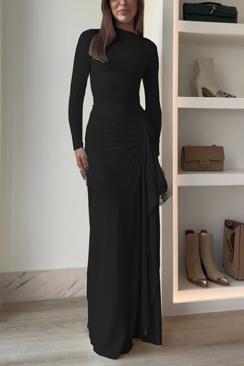 Abito lungo drappeggiato a maniche lunghe Carina | Elegante, lusinghiero e comodo