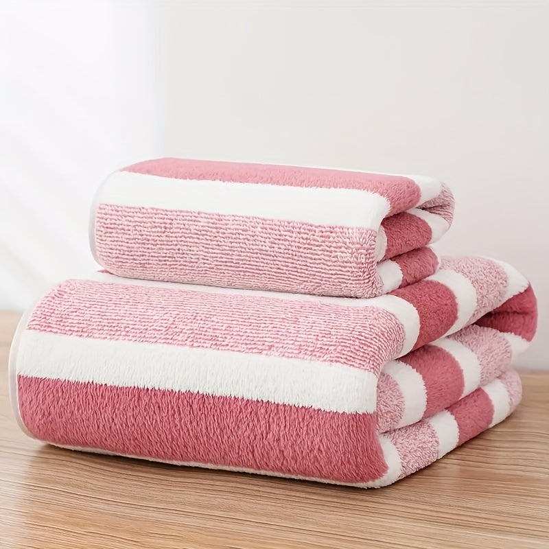 Set de Serviettes 2 Pièces | Drap de Bain et Serviette Rayée Absorbante et Séchage Rapide