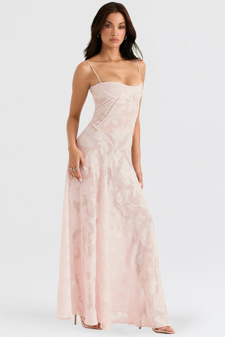 Elvina Robe maxi dos nu pour femme avec broderie | Aérienne, élégante & idéale pour l'été