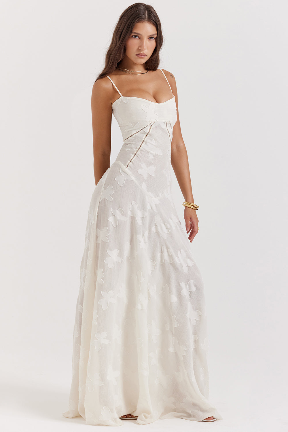 Elvina Robe maxi dos nu pour femme avec broderie | Aérienne, élégante & idéale pour l'été