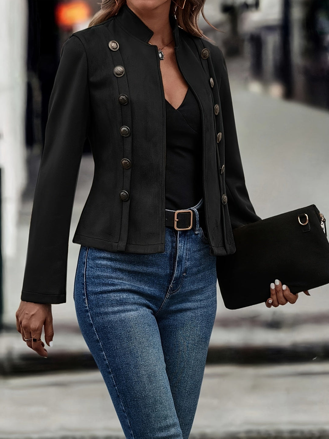 Giacca militare aderente con bottoni | Marrone | Elegante e alla moda