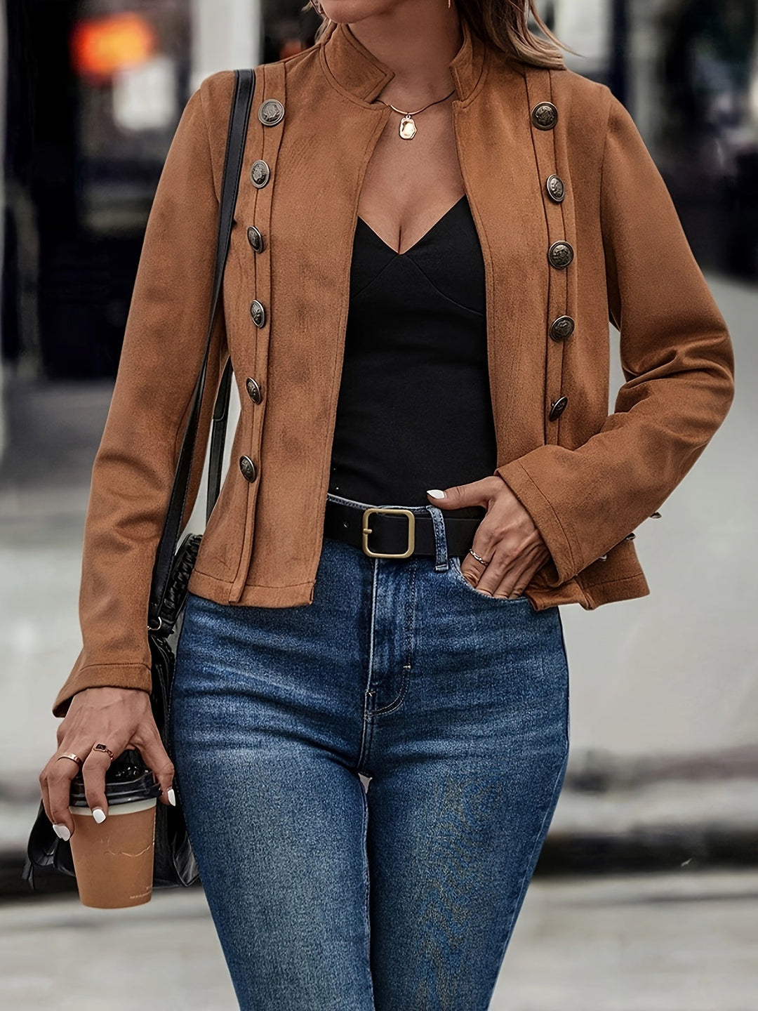 Giacca militare aderente con bottoni | Marrone | Elegante e alla moda