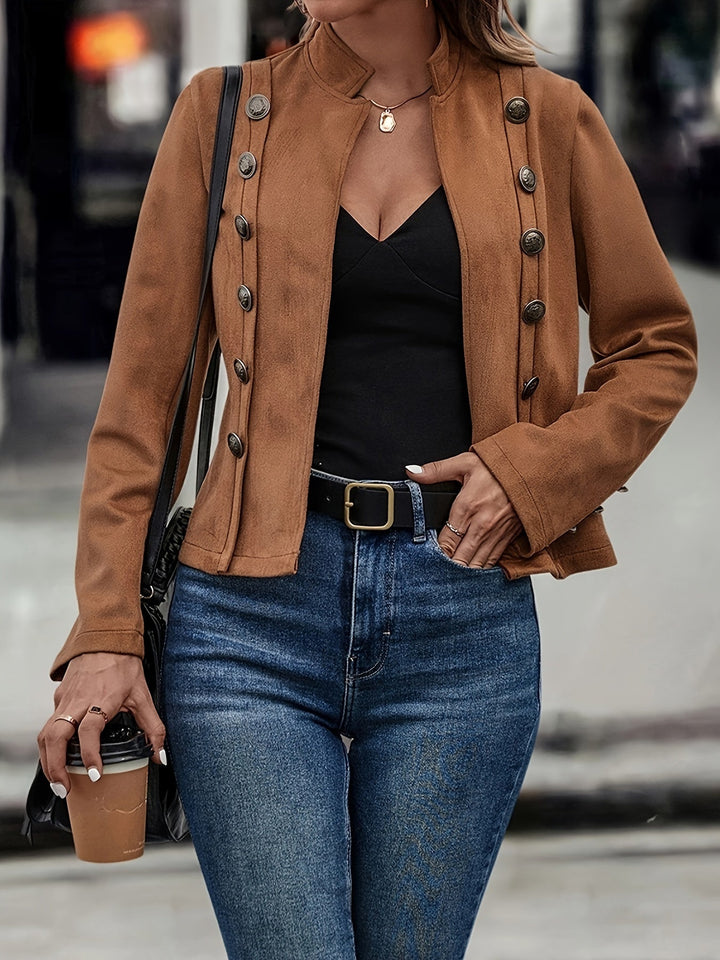 Giacca militare aderente con bottoni | Marrone | Elegante e alla moda