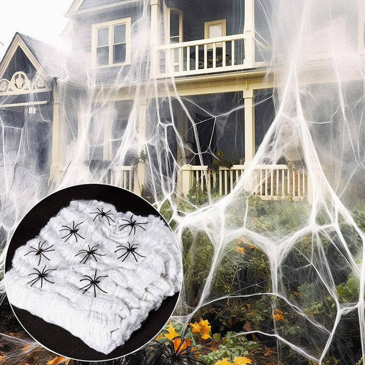 Conjunto de tela de araña de Halloween con arañas – extensible para interior/exterior
