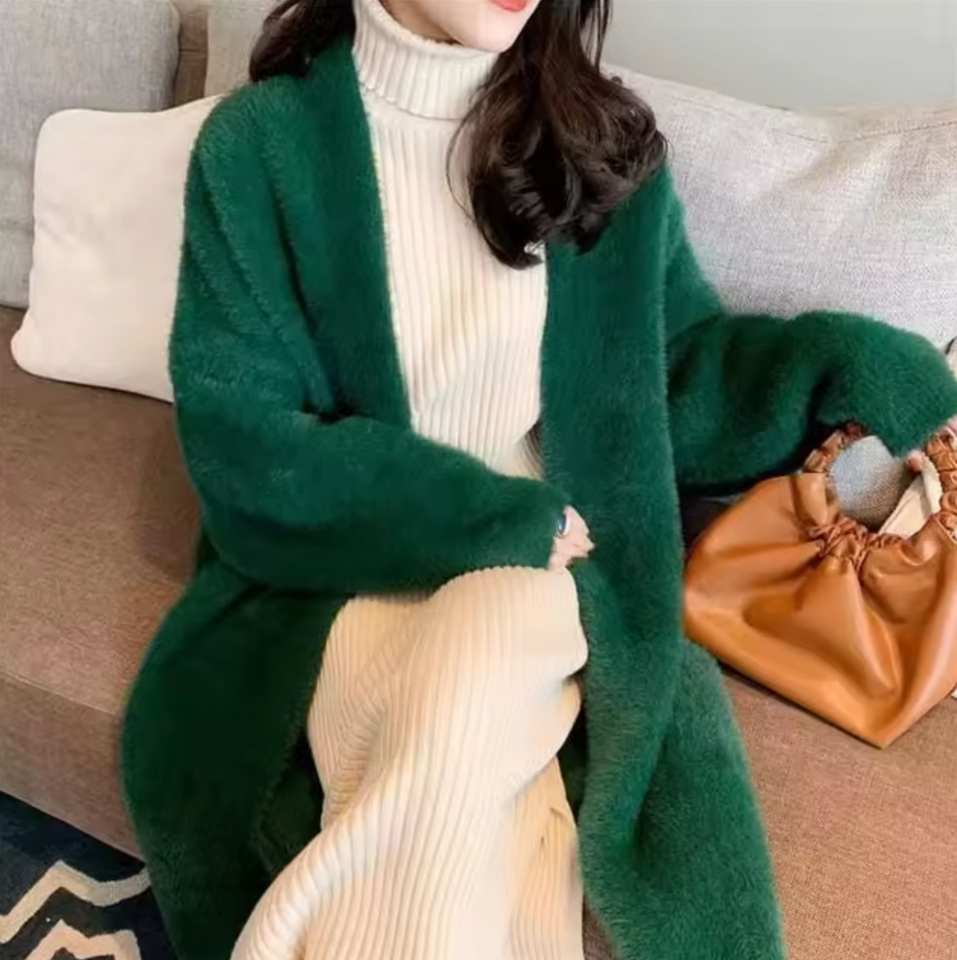 Cárdigan largo de cachemir Yassi | Elegante y cómodo para el invierno, prenda versátil para combinar con otras prendas.