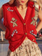Gilet de Noël pour femme – Cardigan boutonné orné de bonshommes en pain d’épices et de cannes de sucre en paillettes