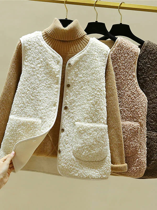 Gilet senza maniche in calda lana d'agnello da donna