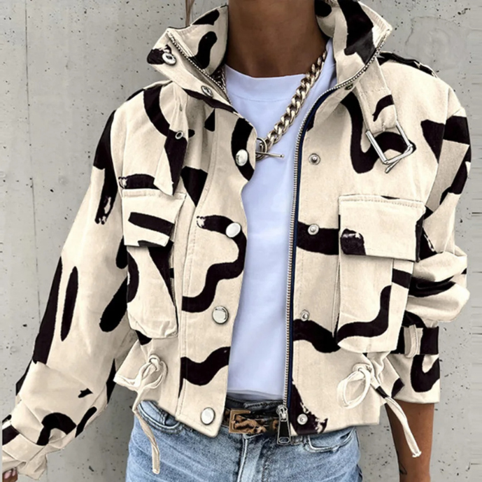 Sophie Blouson Bomber Imprimé | Modèle Court avec Cordons Réglables et Confort Optimal