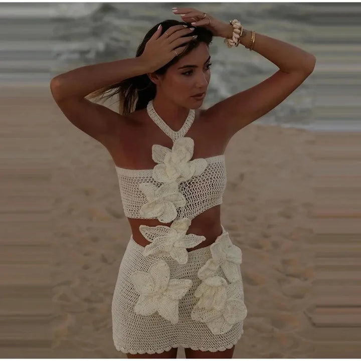 Bloom | Robe d'été boho au crochet pour femme avec design floral - aérée & élégante