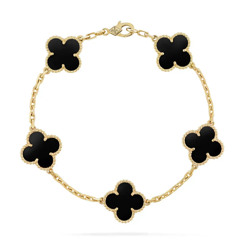 Conjunto de joyas Corbi Celeste Clover | Trébol negro, acero inoxidable chapado en oro de 18K, hipoalergénico