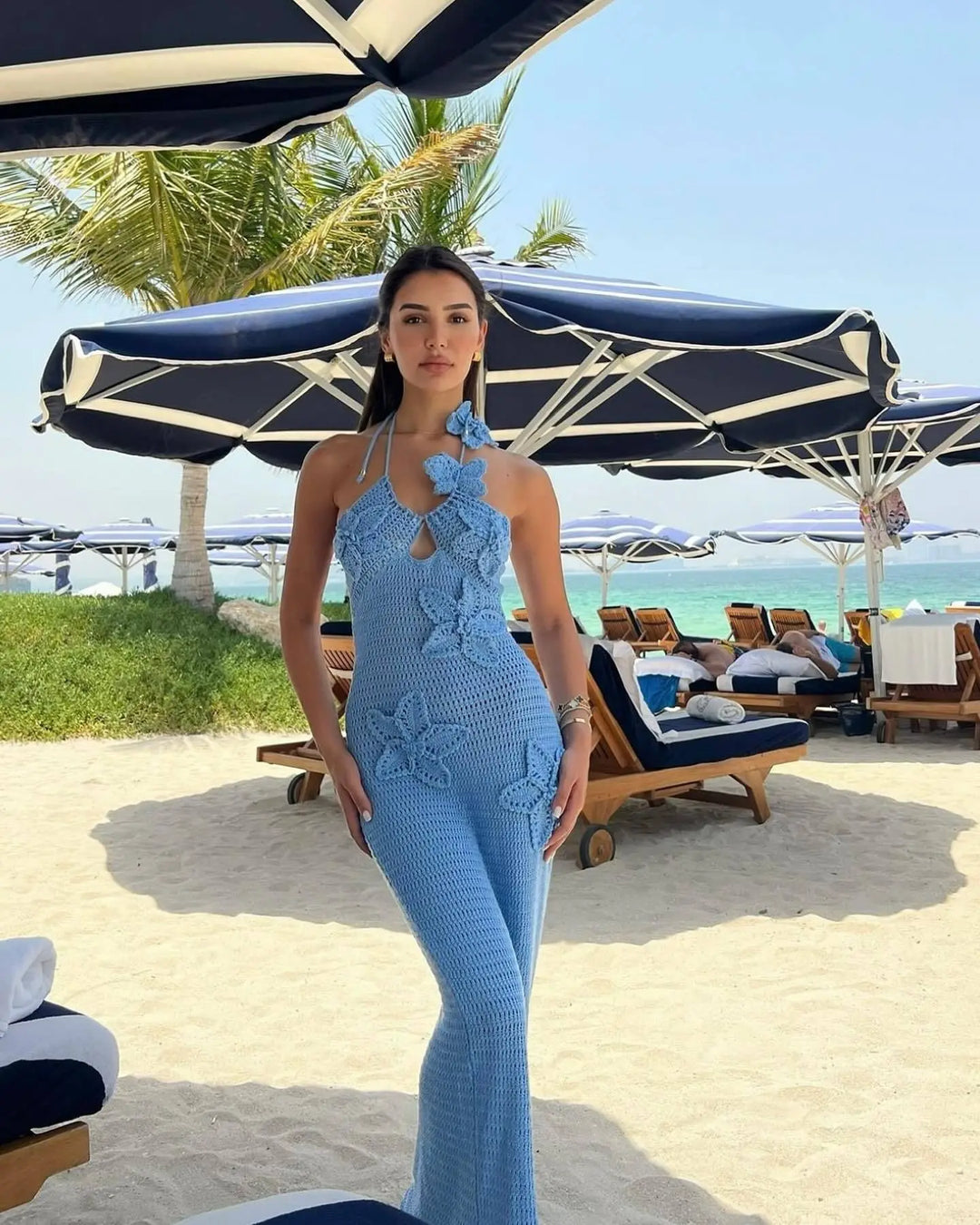 Paris | Maxi robe d'été crochetée avec fleurs en 3D au crochet - Stylée & parfaite pour les vacances