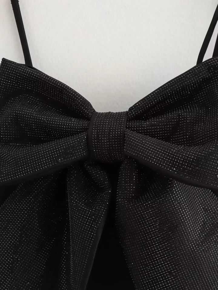 Loulou Débardeur femme pailleté avec noeud | Débardeur noir à paillettes pour les fêtes & occasions spéciales