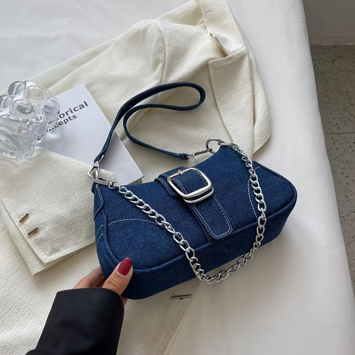 Sac à bandoulière en denim | chaîne & boucle | décontracté & urbain
