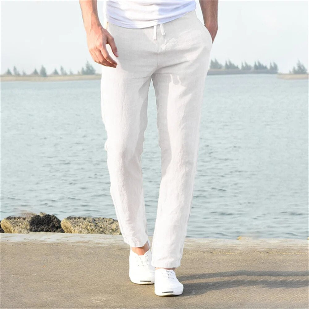 Pantalon en lin pour hommes avec coupe droite et poches | Confort estival et allure soignée