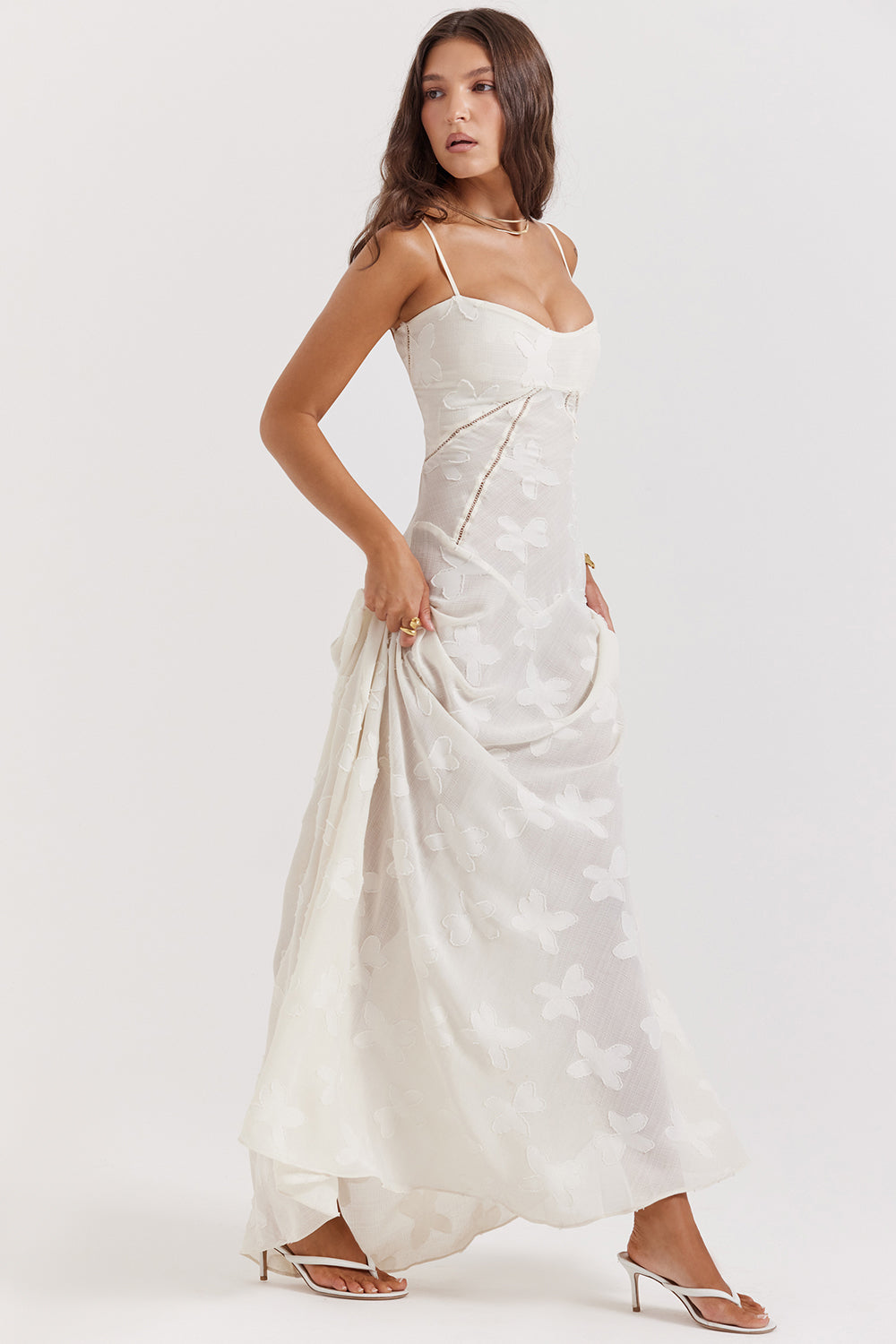 Elvina Robe maxi dos nu pour femme avec broderie | Aérienne, élégante & idéale pour l'été
