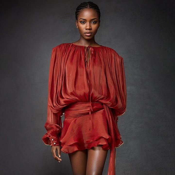 Robe Sonia à manches ballon et taille définie | Robe midi aérienne pour les occasions élégantes