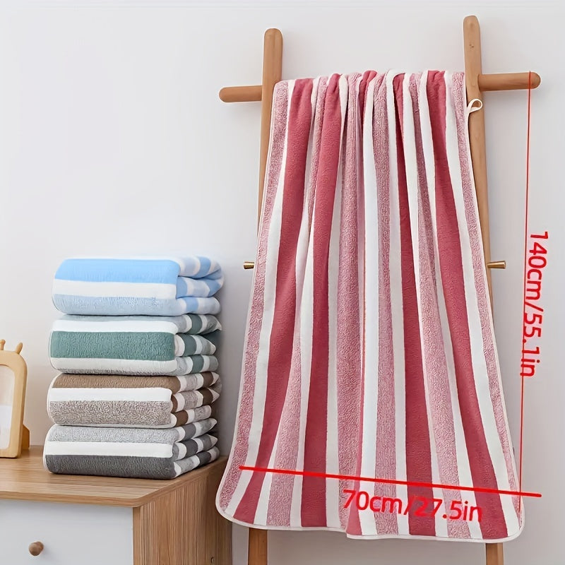 Set de Serviettes 2 Pièces | Drap de Bain et Serviette Rayée Absorbante et Séchage Rapide