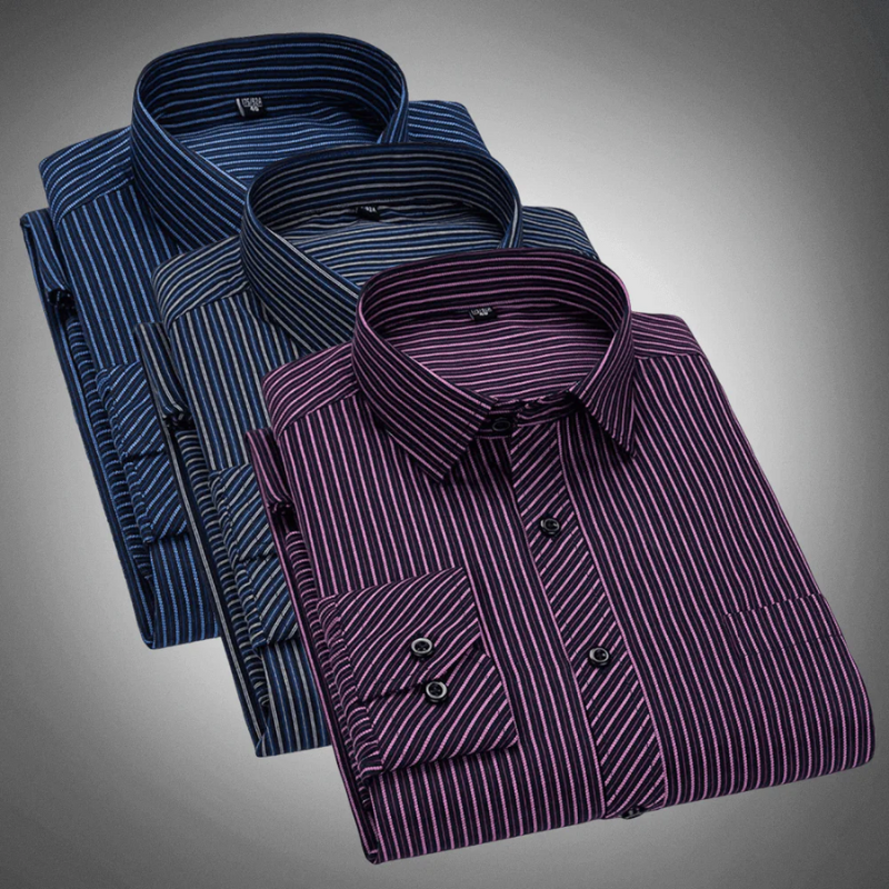 Chemise rayée Harold pour homme | Chemise classique à manches longues coupe régulière