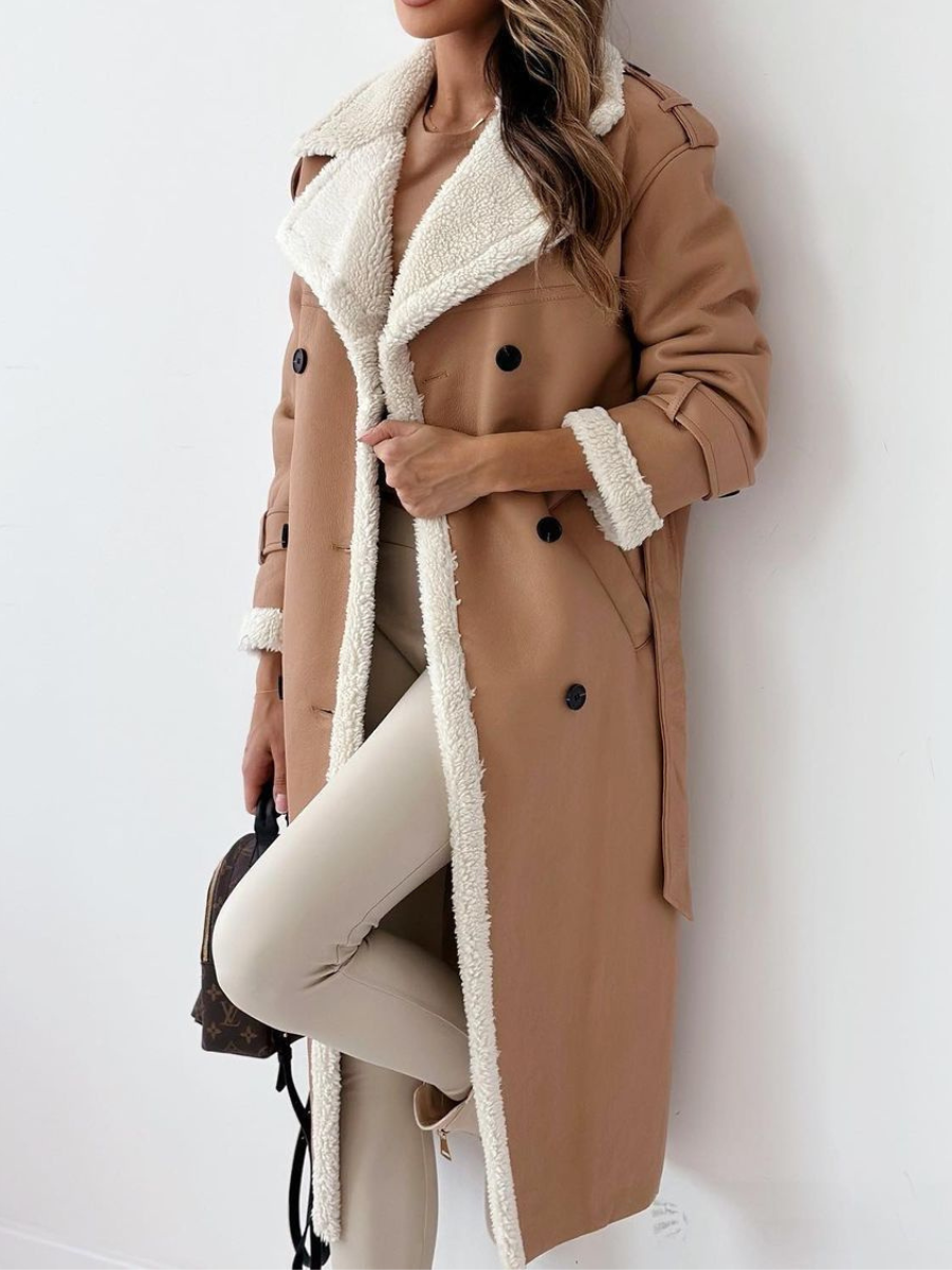 Fleur Rousse Manteau Long Élégant avec Col Duveteux | Confort et Style Saisonnier