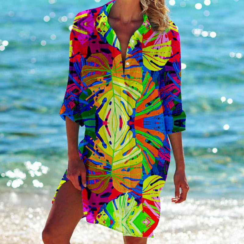 Celia | Abito chemisier fluido con stampa tropicale per un look estivo elegante
