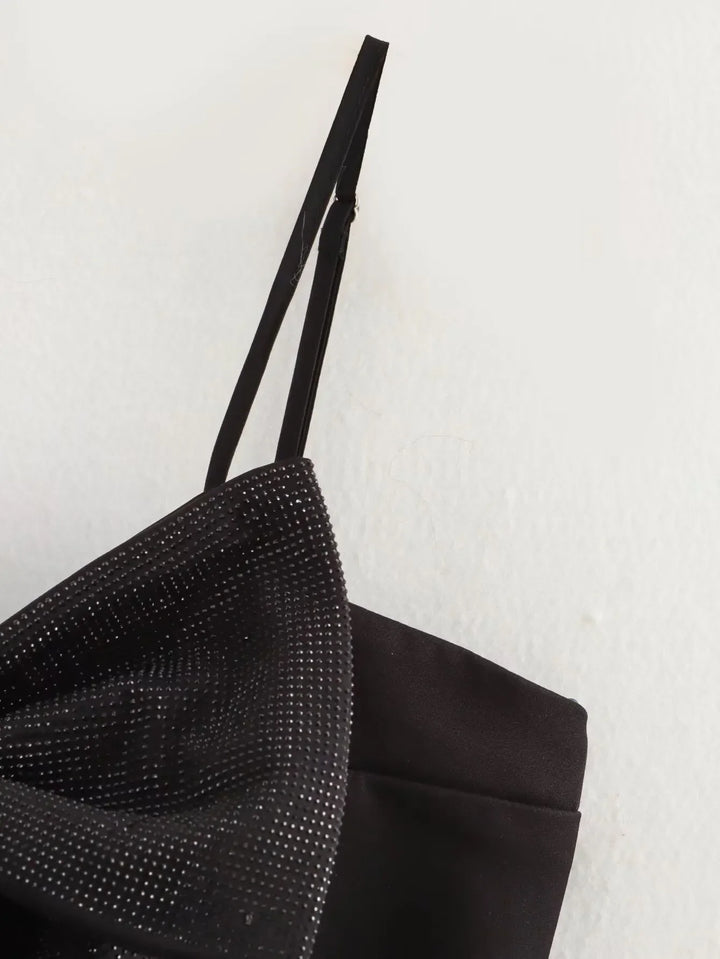 Loulou Débardeur femme pailleté avec noeud | Débardeur noir à paillettes pour les fêtes & occasions spéciales