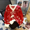 Maglione natalizio da donna – Maglione vintage bianco in maglia decorato con un motivo di fiocchi di neve rossi
