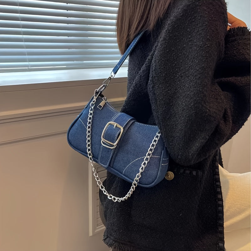 Sac à bandoulière en denim | chaîne & boucle | décontracté & urbain