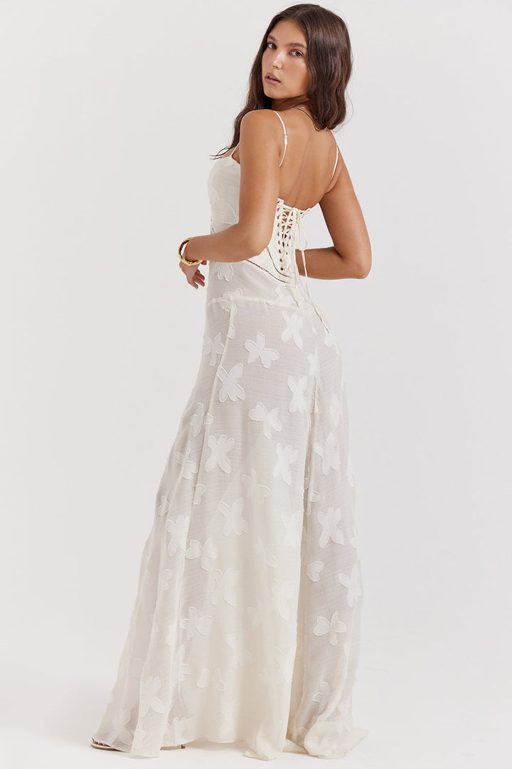 Elvina Robe maxi dos nu pour femme avec broderie | Aérienne, élégante & idéale pour l'été