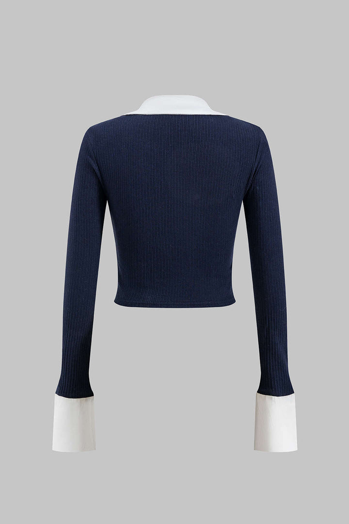 Rhea T-shirt manches longues pour femmes | Haut patchwork avec coupe cintrée & design moderne