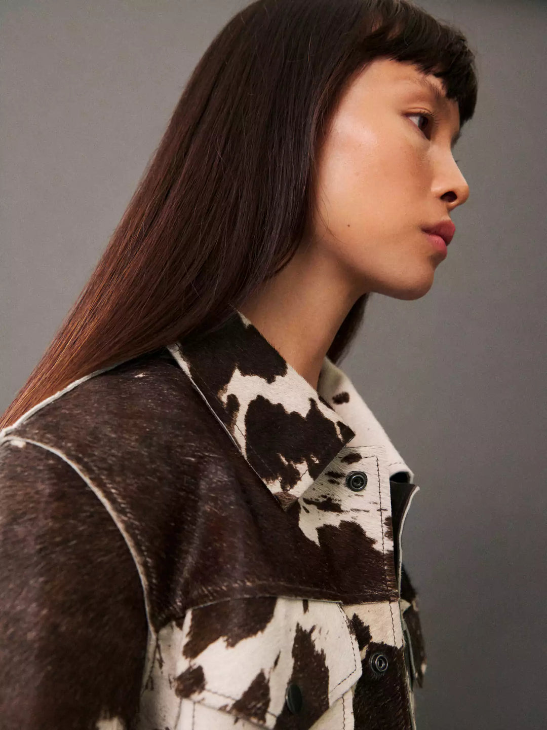 Emman Veste en Similicuir Femme | Imprimé Vache & Animalier - Manches 7/8 Modernes