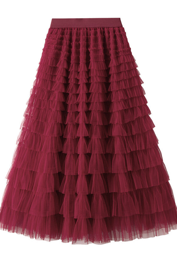 Rosa | Jupe longue en tulle avec taille élastiquée en palier